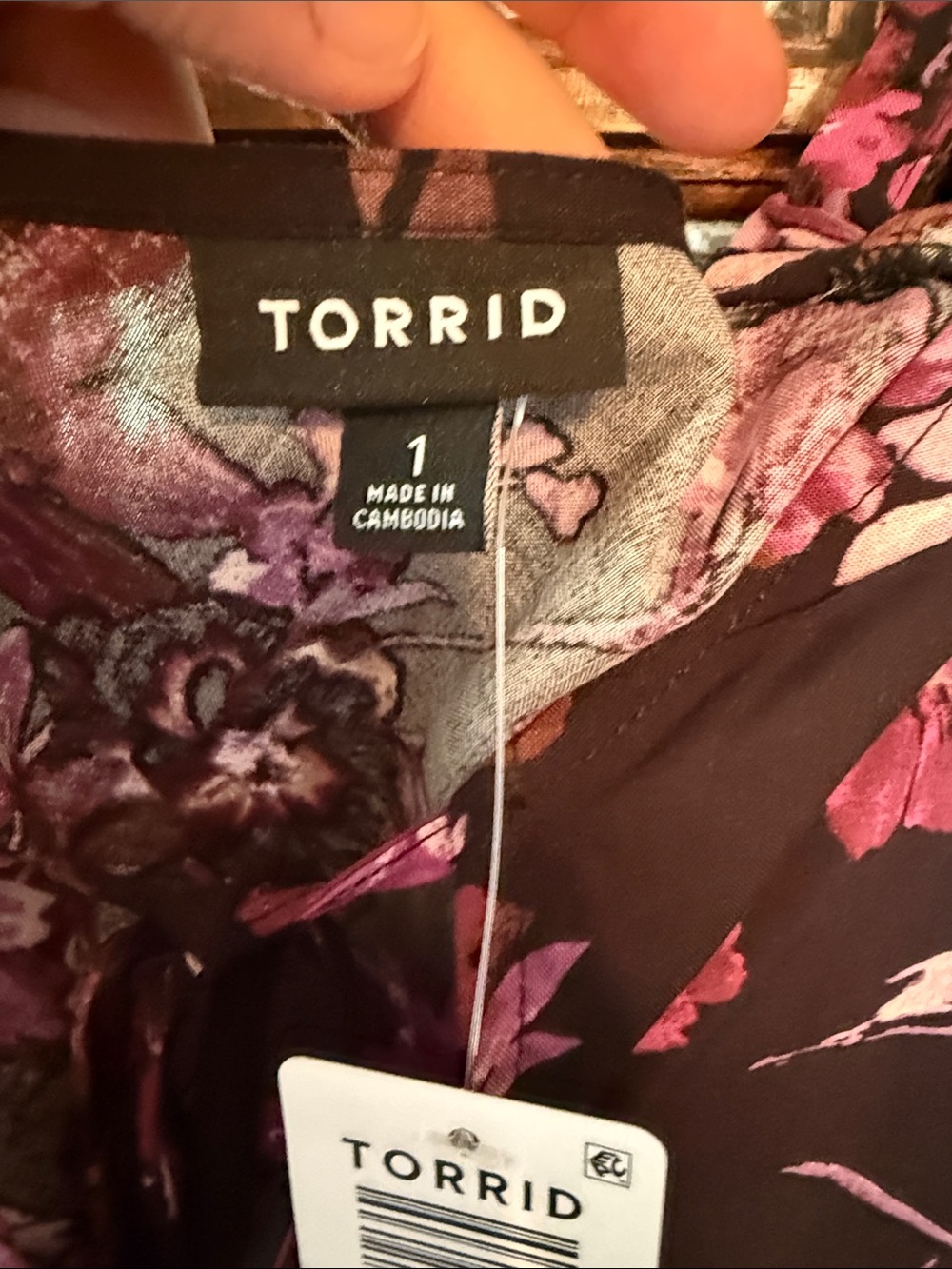 torrid Black Floral Peasant Blouse with Pink Blossoms - Picture 2 of 6